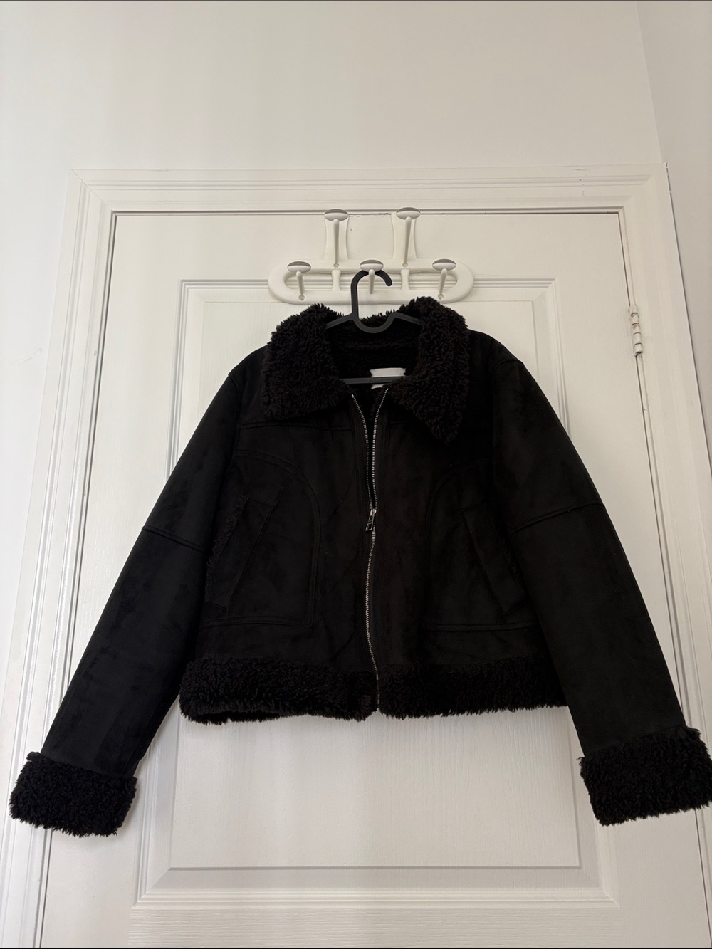 Love Tree Black Faux-Shearling Zip Front Jacket